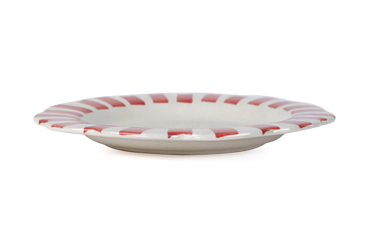 Ceramic Stripe Dinner Plate, Red- 10 x 10 x 1.25 Inches ( Set of 4 )