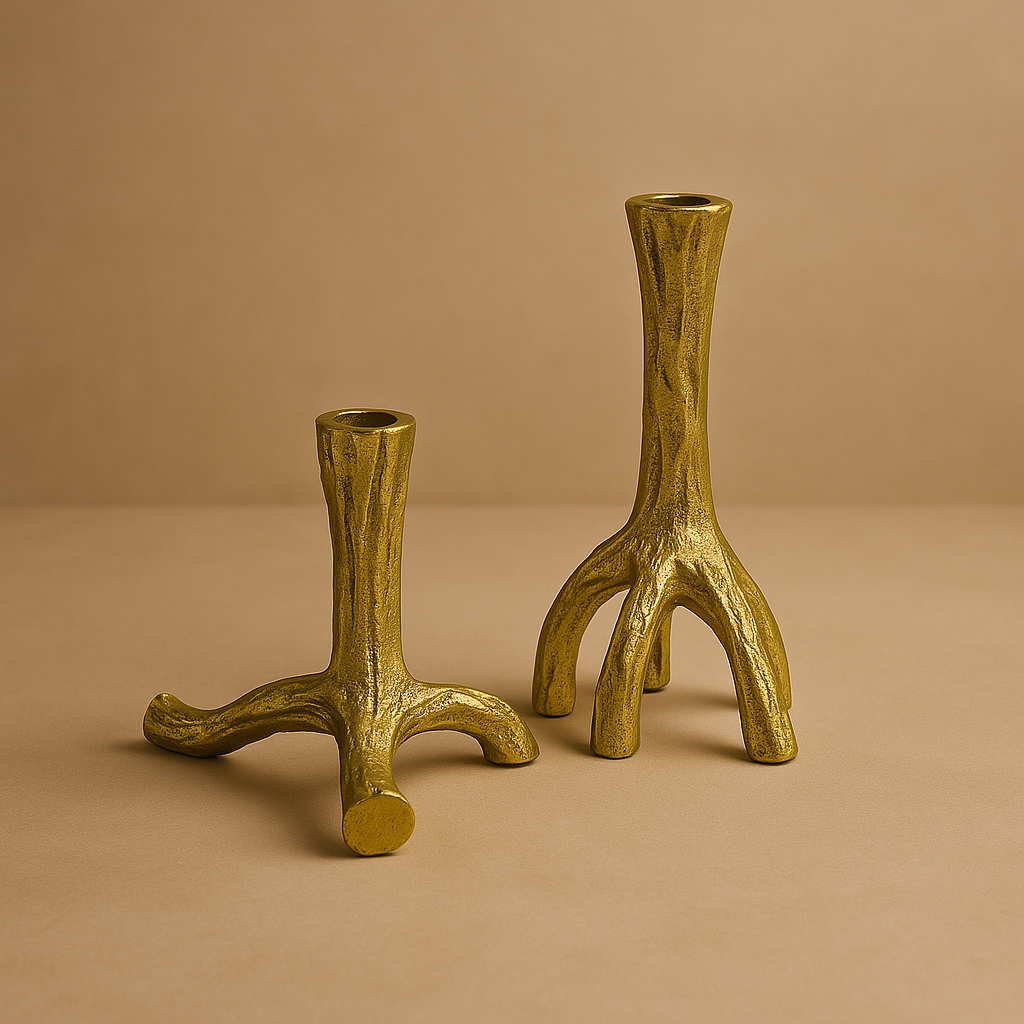 Raíz Studio Rooted Candle Holder – Hand-Cast Gold Sculptural Candle Stand (Tall & Short)