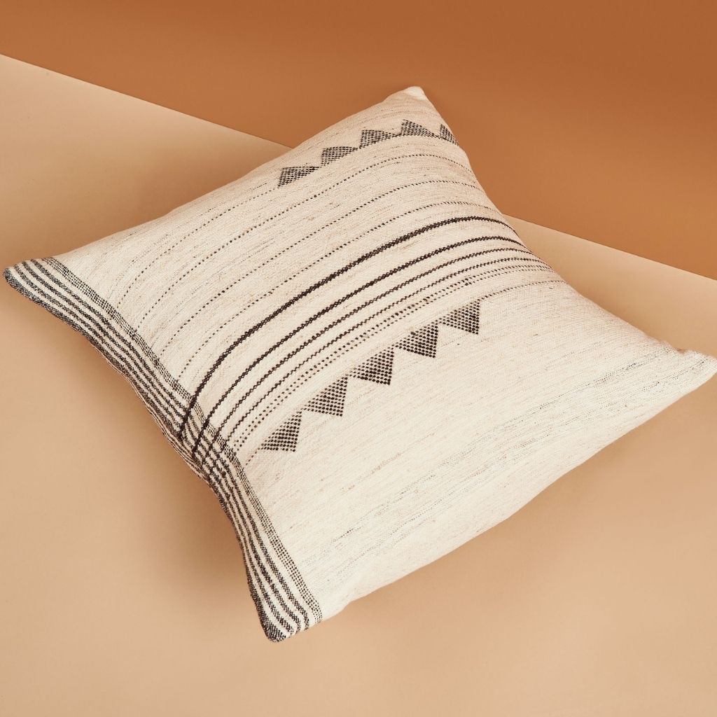 Kora White And Black Handloom Large Square Pillow