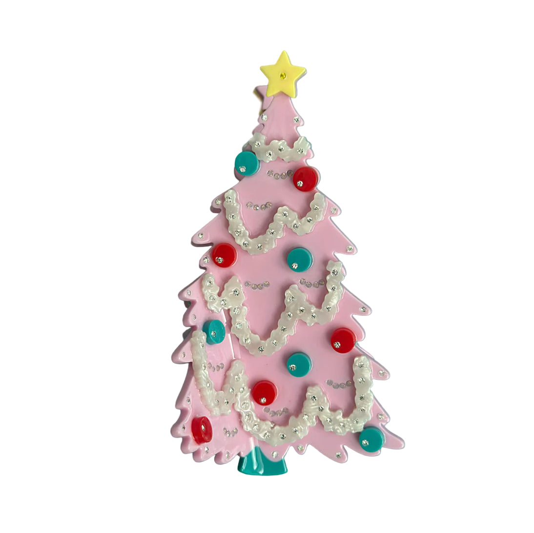 Pink Christmas Tree Hair Claw