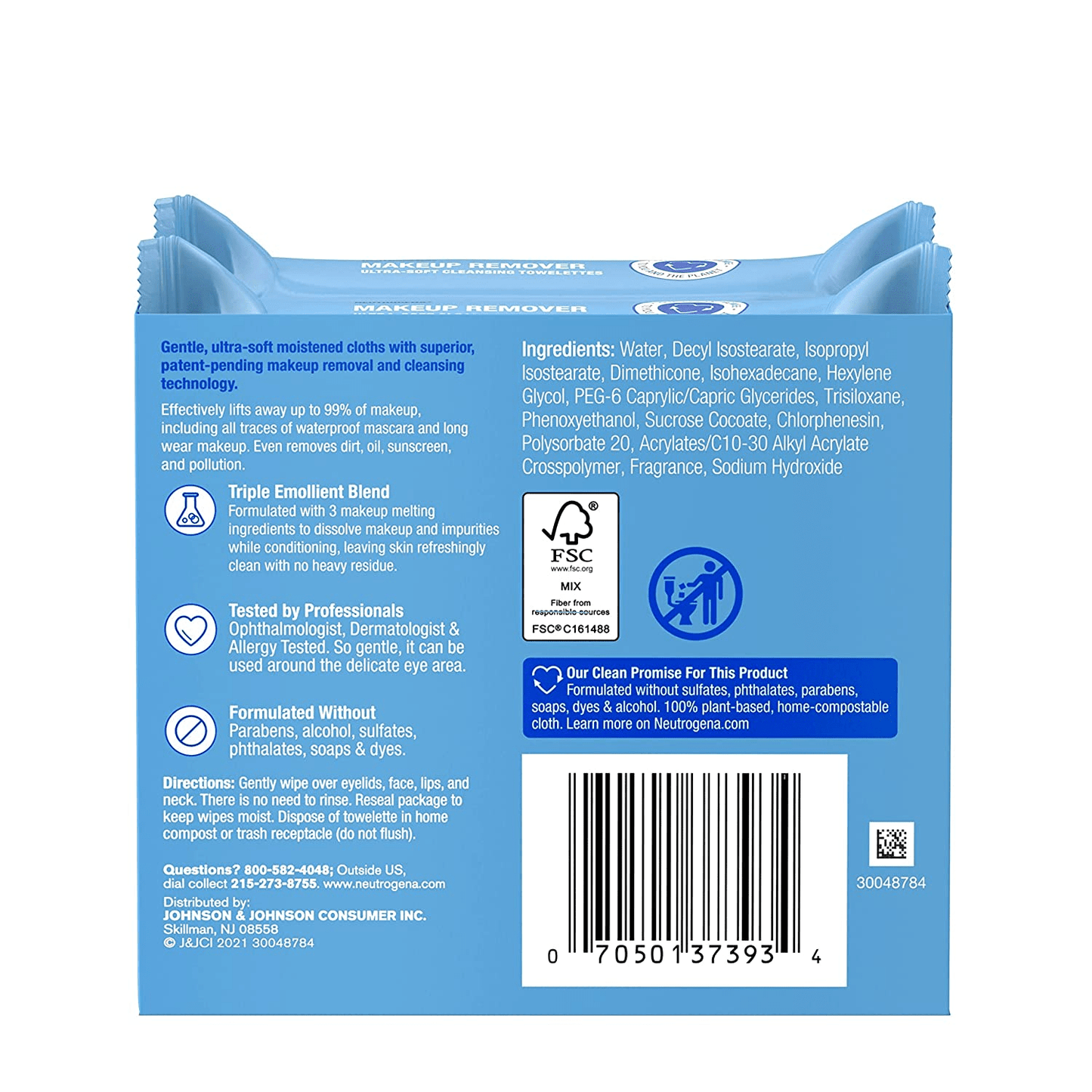 Neutrogena Makeup Remover Cleansing Towelettes & Wipes, Twin Pack, Fragrance Free