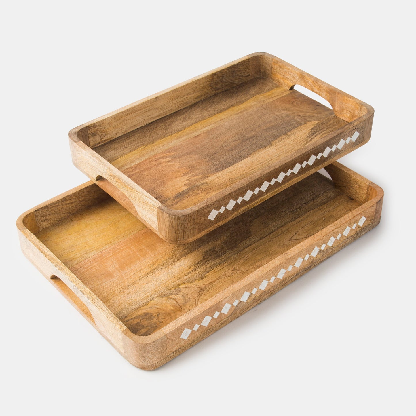 Artisan's Grace Carved Wooden Tray Set of 2