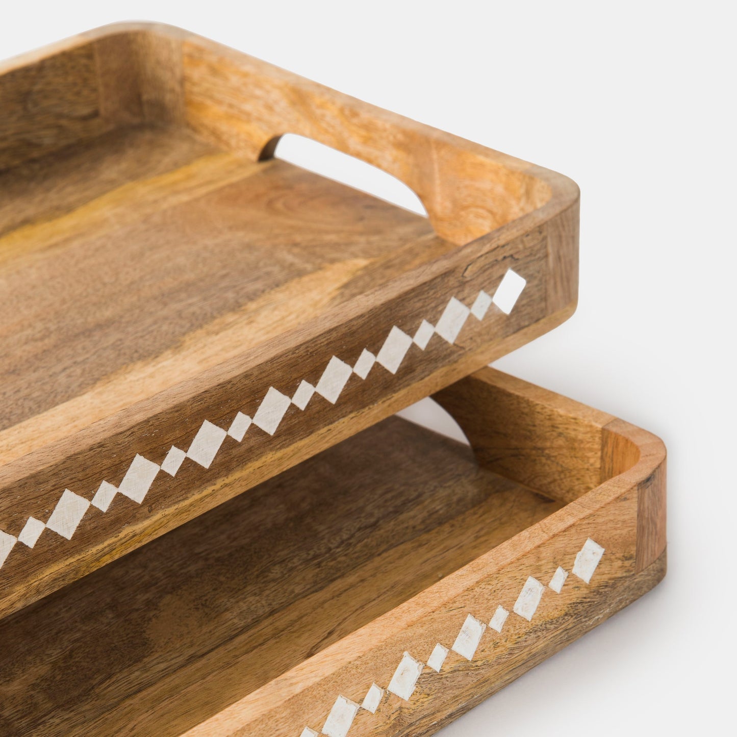 Artisan's Grace Carved Wooden Tray Set of 2