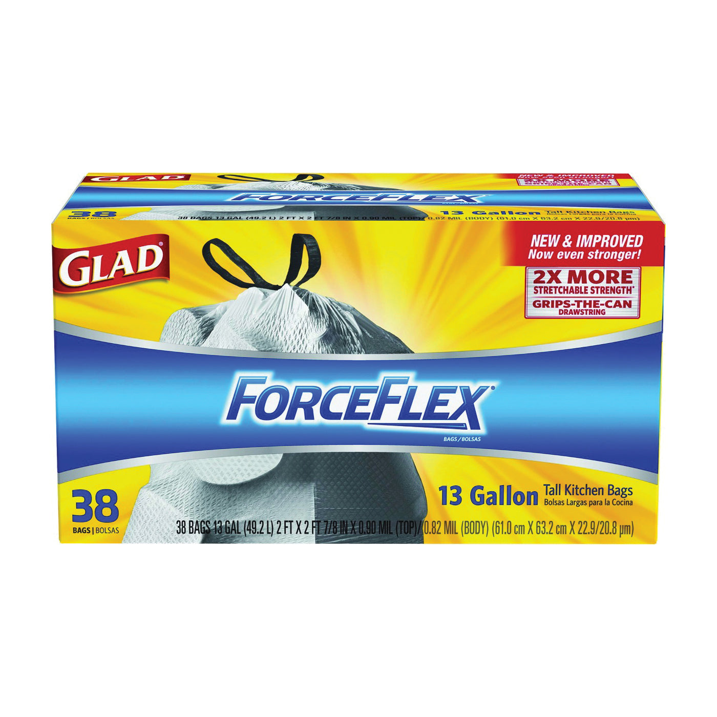 Glad ForceFlex Drawstring Tall Kitchen Trash Bags, Unscented, 13 Gallon