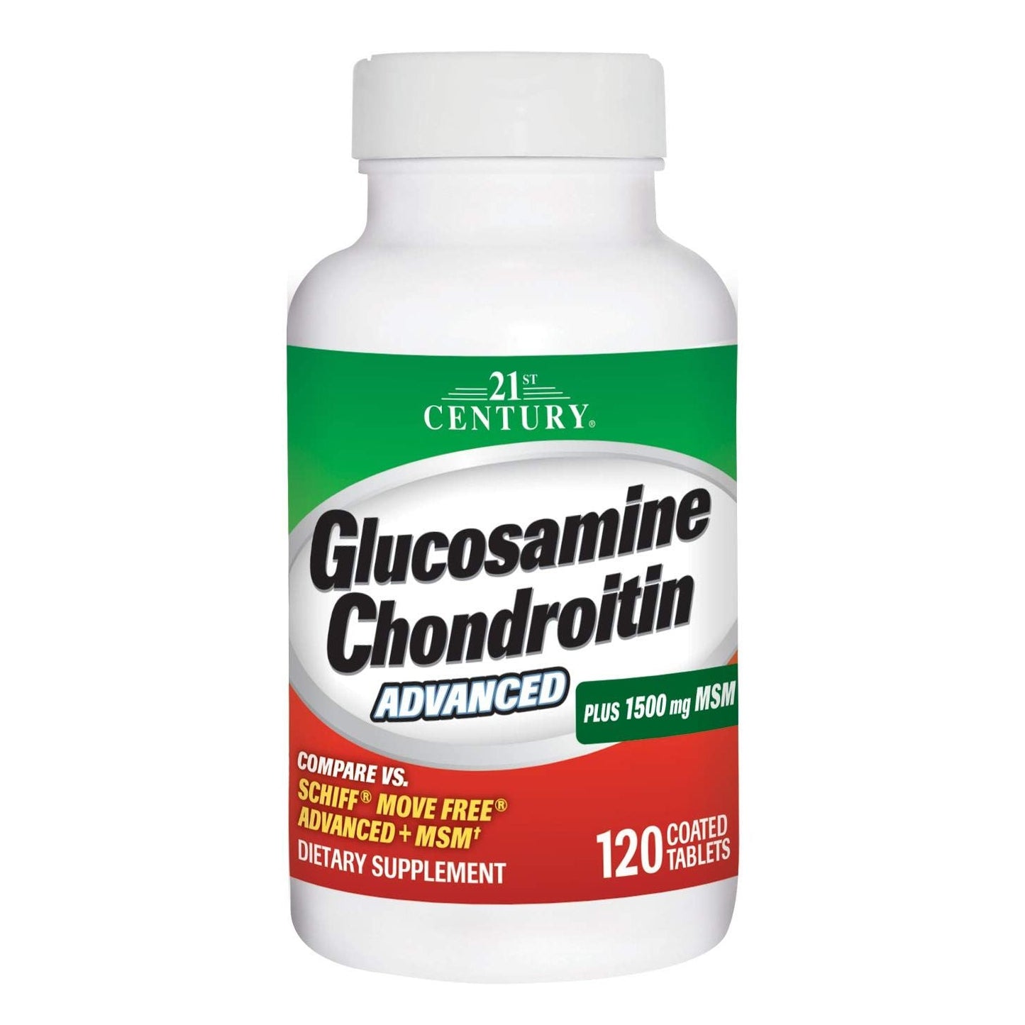 21st Century Glucosamine Chondroitin Advanced, Plus 1500mg MSM, 120 Coated Tablets