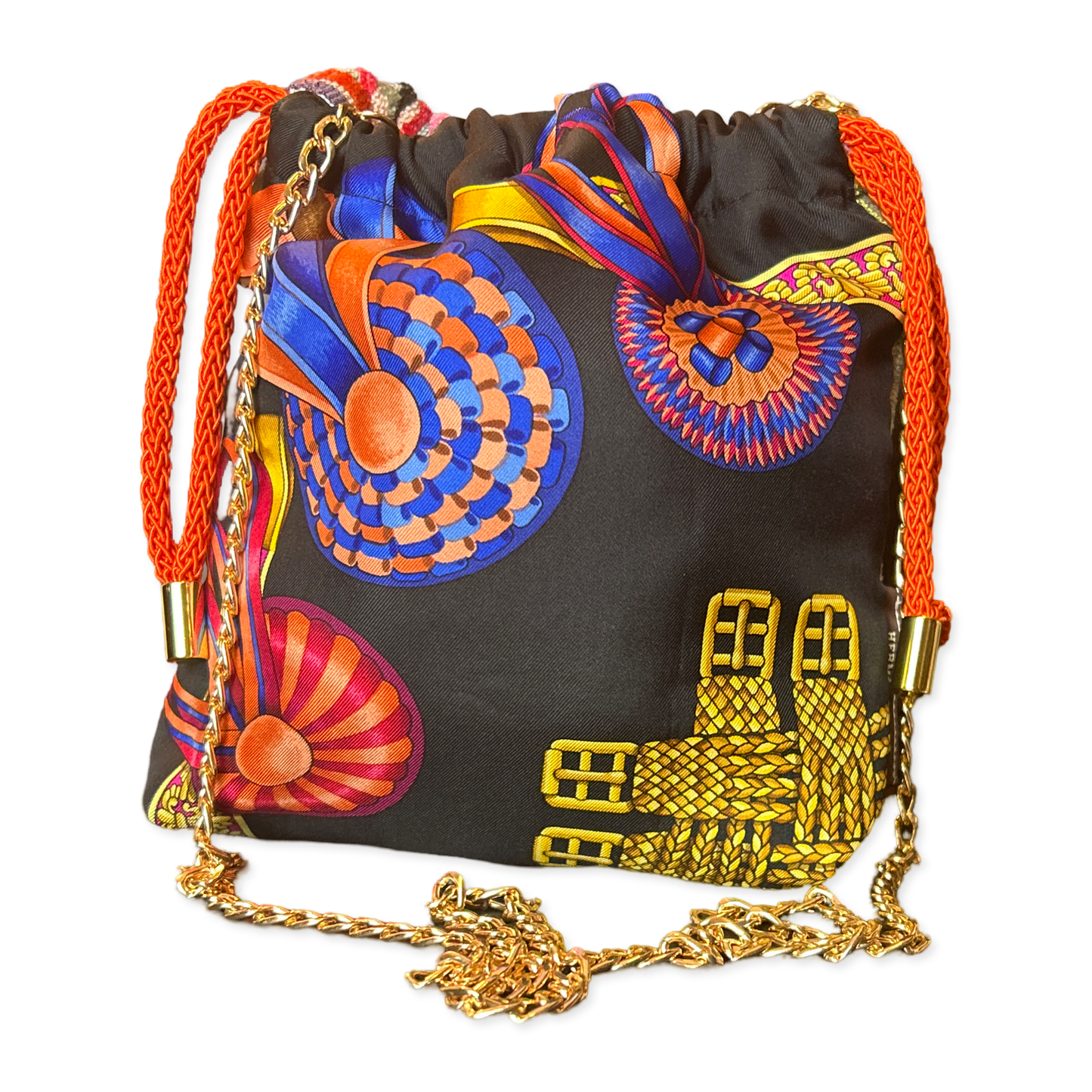 Rubans du Cheval Noir Vintage Scarf Drawstring Crossbody Bag