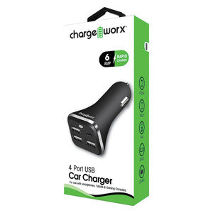Chargeworx 4 Port Usb Car Charger, Black