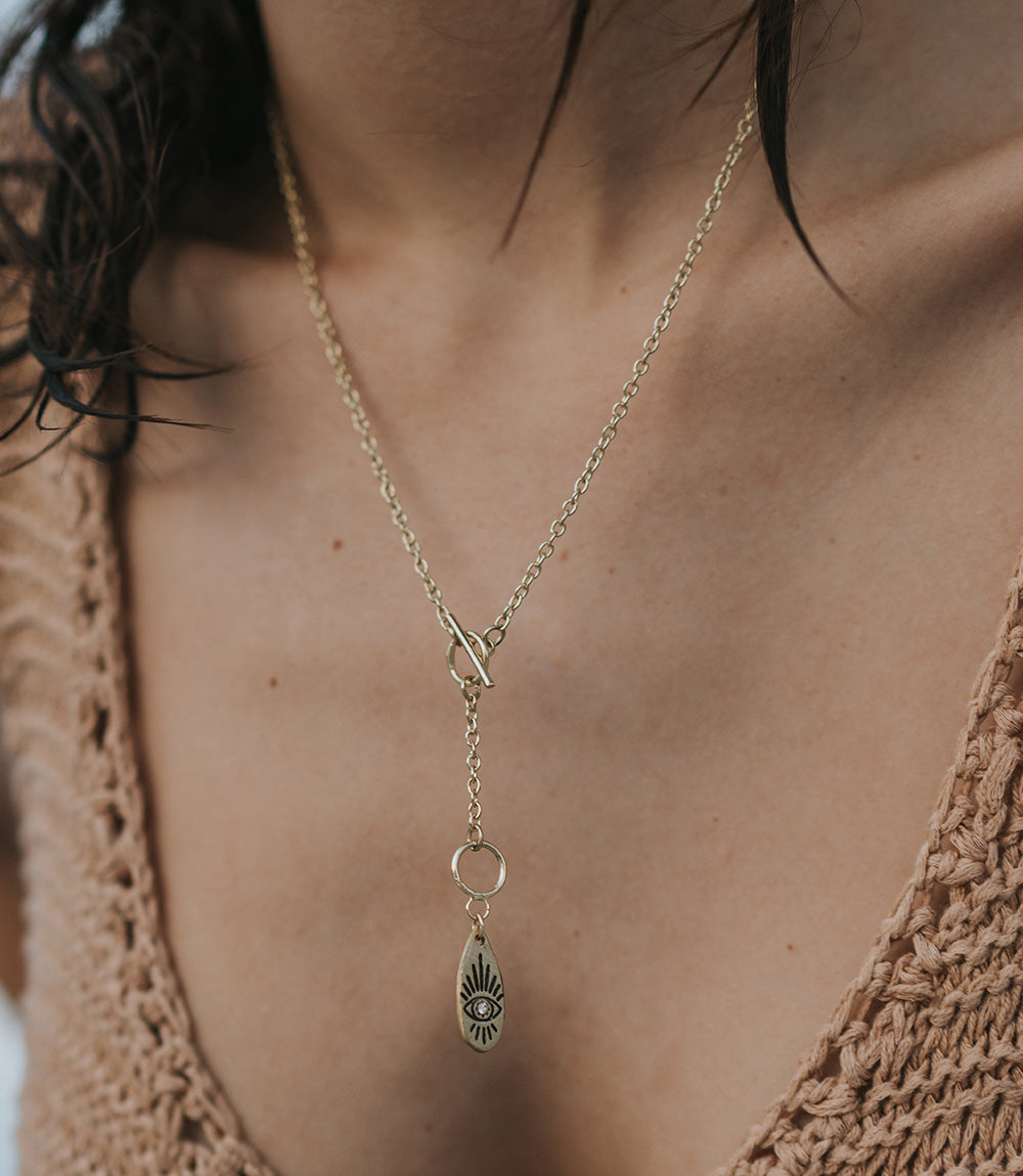 Ruchi Evil Eye Charm Dainty Drop Lariat Necklace - Osadia Concept Store