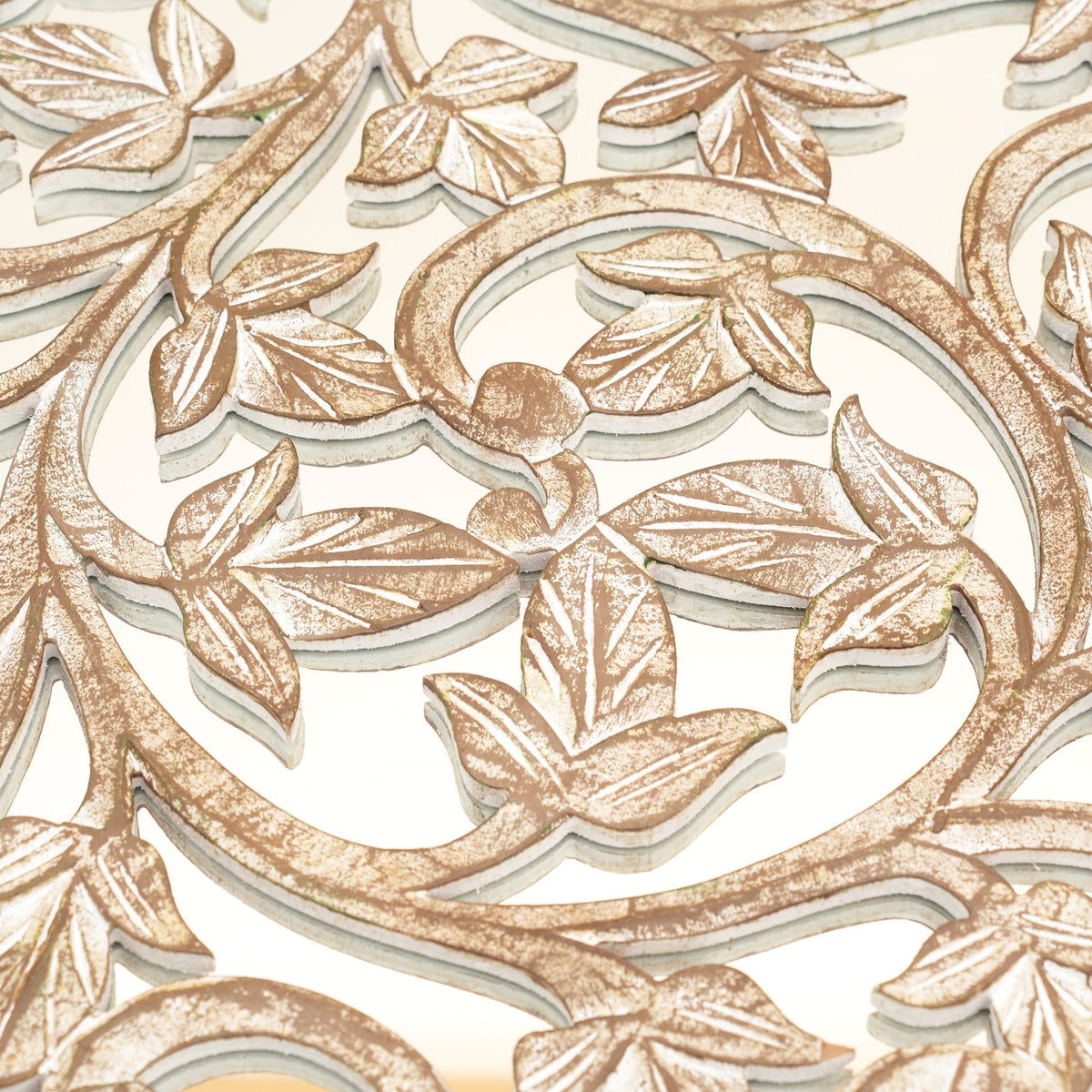 Wall Art | Round Wood Handcarved Wall Panel with Mirror, 36"