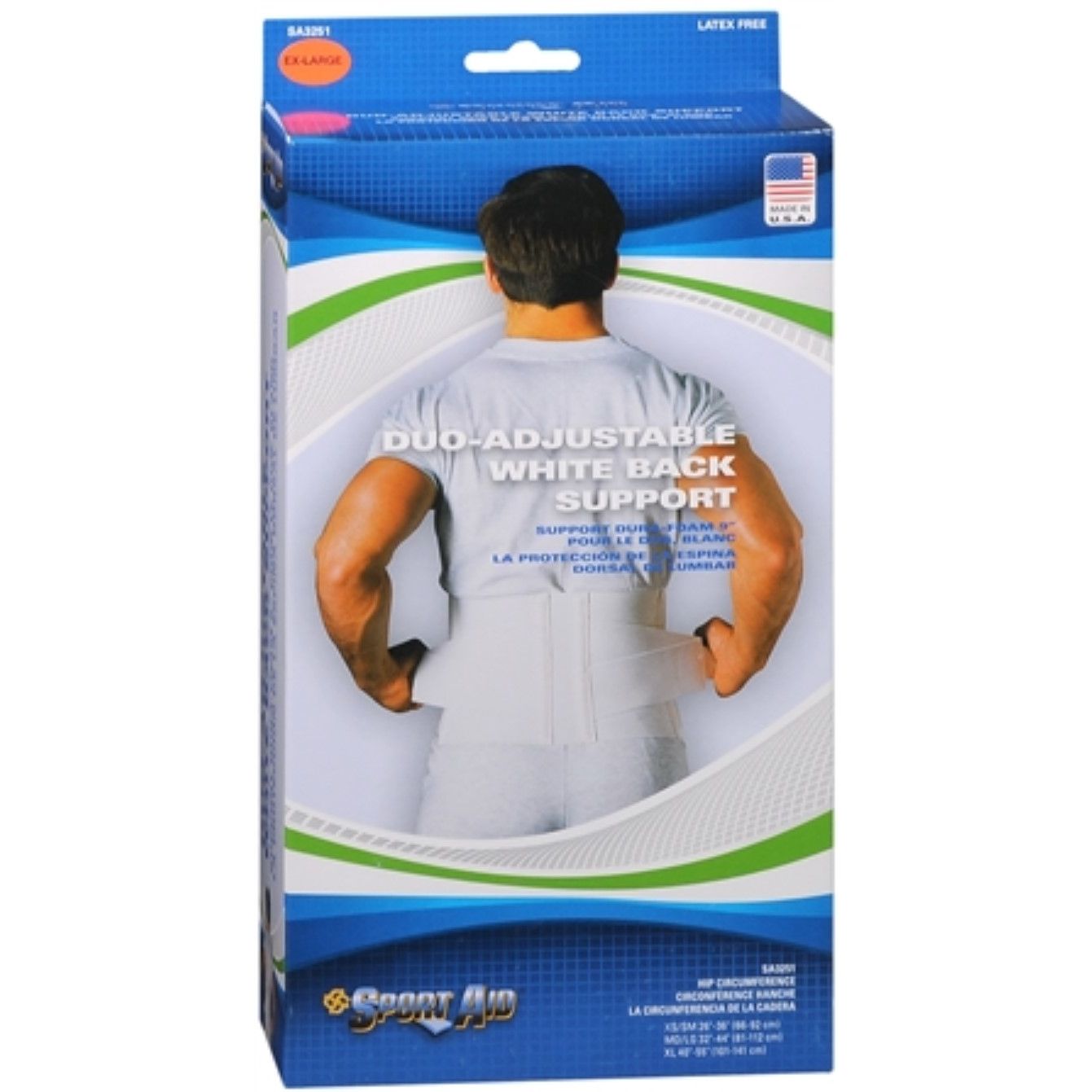 Sport Aid Duo-Adjustable White Back Support Xl, XL