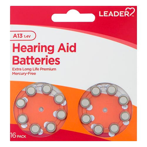 Leader Hearing Aid Batteries, A13, 1.4 Volts, 16 Pack
