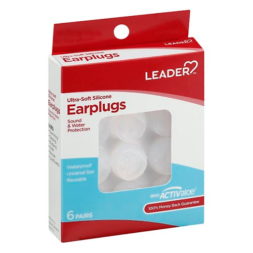 Leader Ultra Soft Silicone Earplugs, 6 Pairs