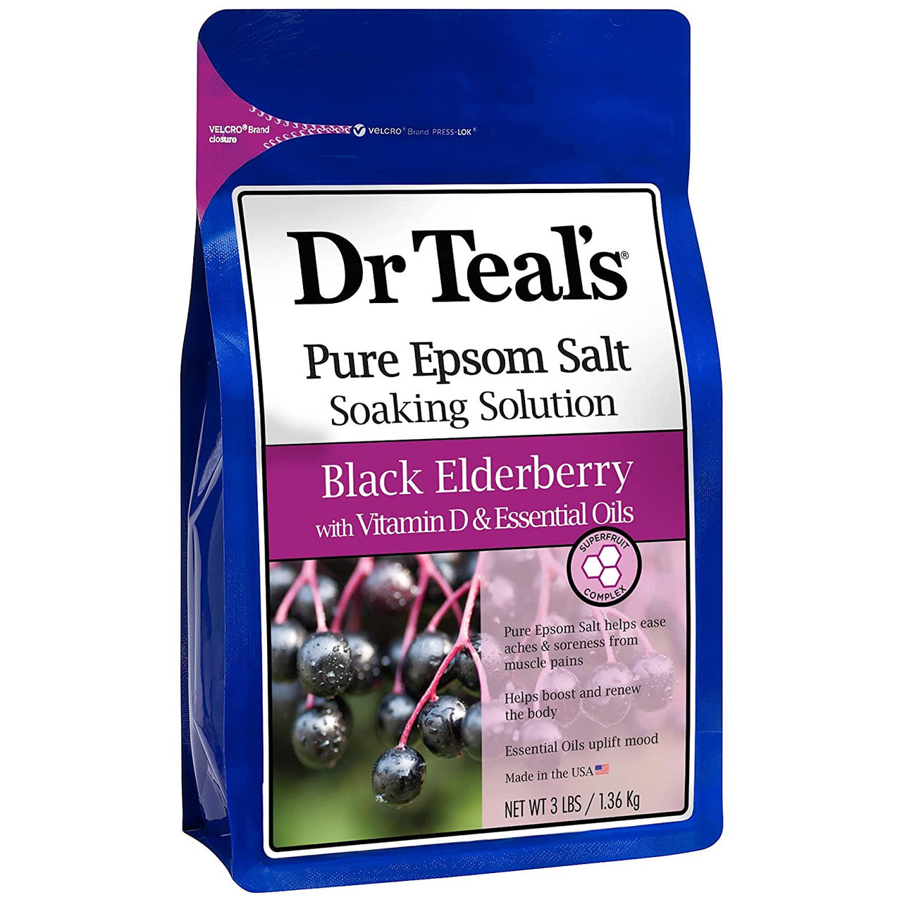Dr Teal's Black Elderberry Pure Epsom Salt Soaking Solution, 3 Lbs