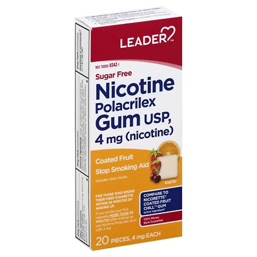 Leader Nicotine Gum Stop Smoking Aid Sugar Iced Mint Flavor 4 Mg Ea