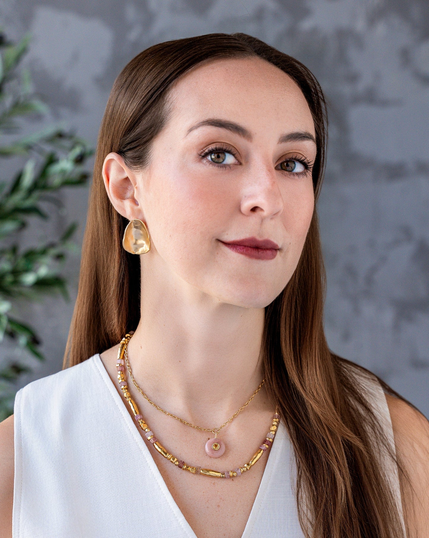 Peach Moonstone and Citrine Inlay Necklace