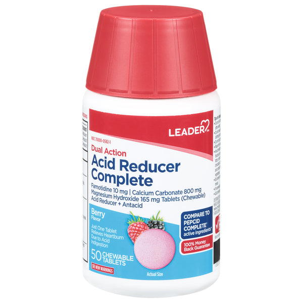 Leader Health Care Acid Reducer Complete, Dual Action, Berry Flavor, Chewable Tablets