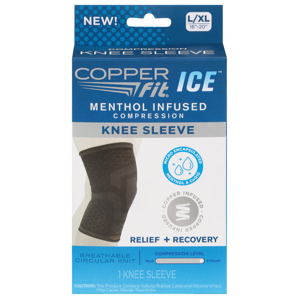 Copper Fit Ice Knee Compression Sleeve Infused With Menthol, Large/XL, Black