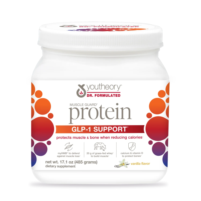 Youtheory GLP-1 Support Muscle Guard Protein Vanilla, 17.1 Oz