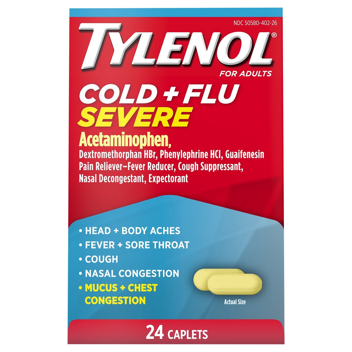 Tylenol Cold + Flu Severe, For Adults, Caplets