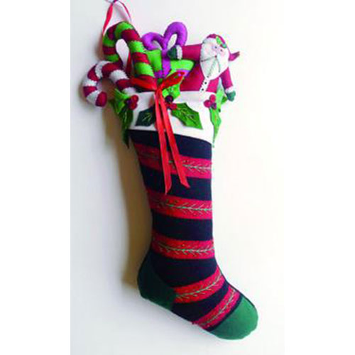 25" Black Stocking w/Santa & Gifts Decor