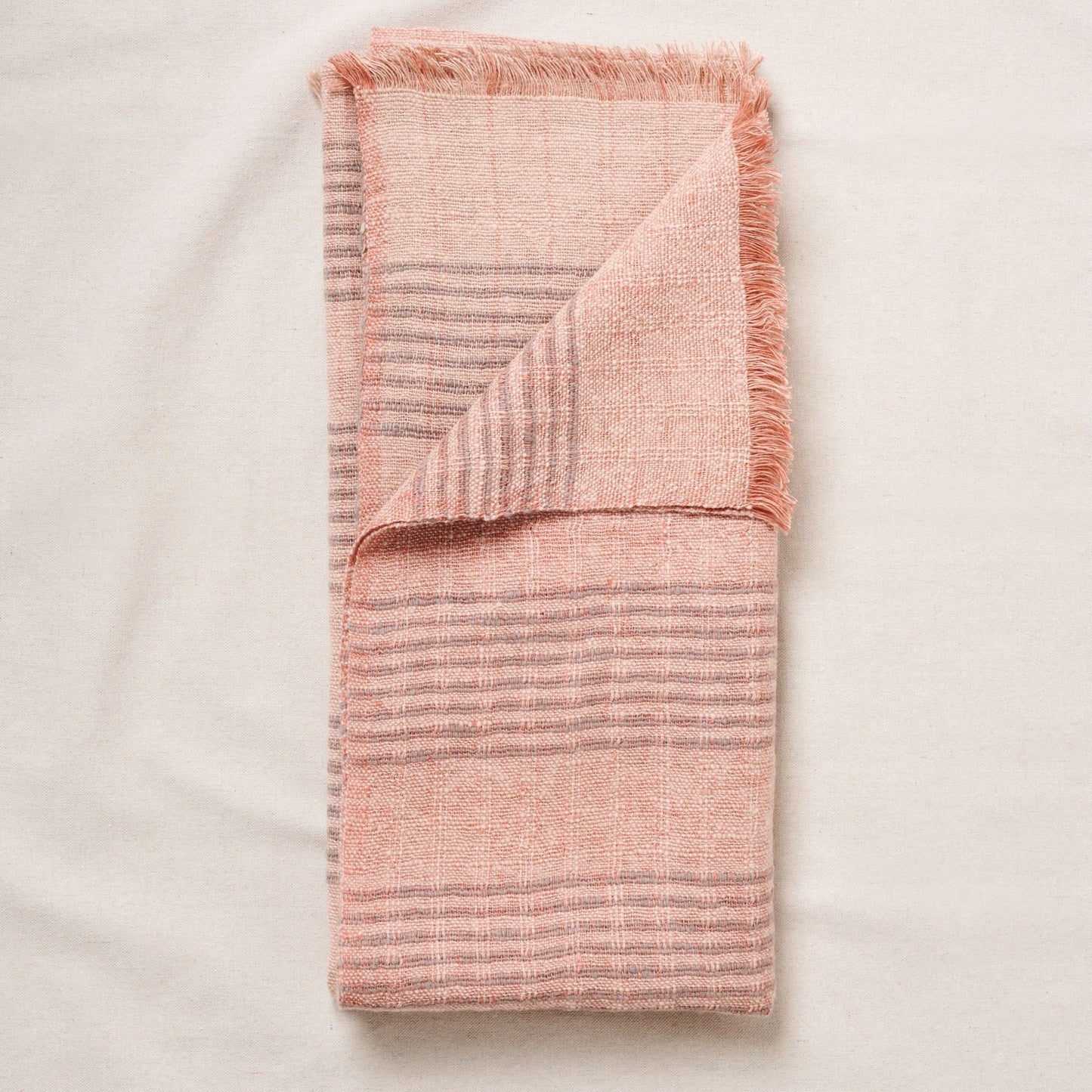Silica Rose In Shades of Salmon Gray Stripes Pattern Soft Handwoven Merino Throw