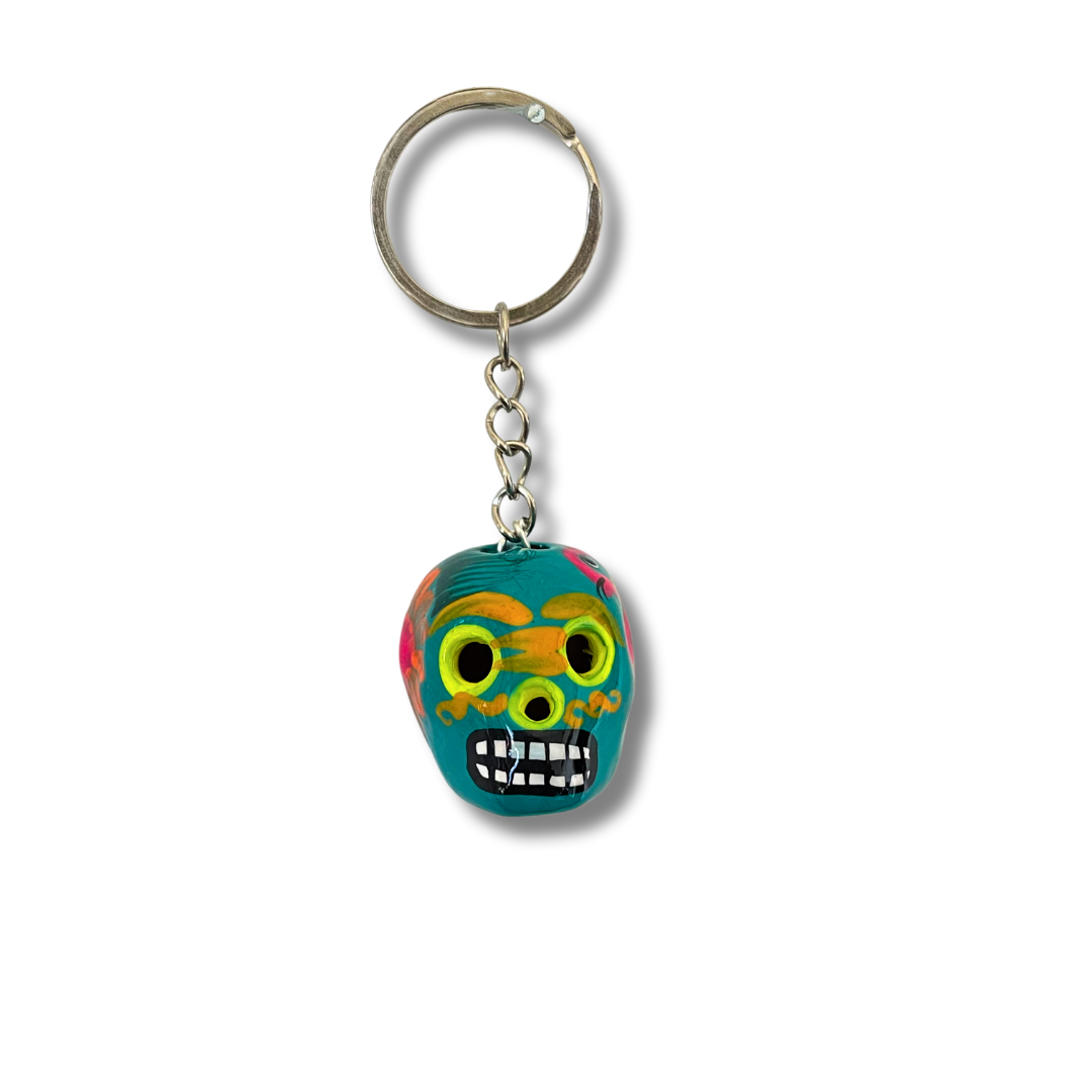 Hand-Painted Mini Sugar Skull Floral Keychain - Mexico - Osadia Concept Store