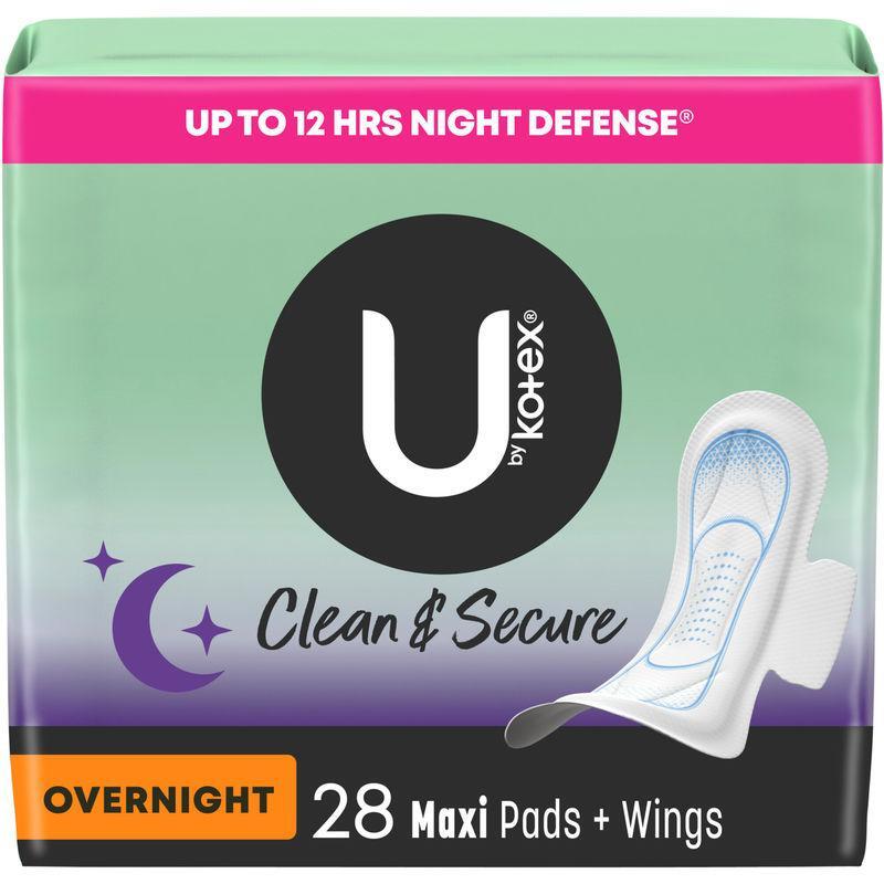 U by Kotex Pads + Wings, Maxi, Clean & Secure, Overnight