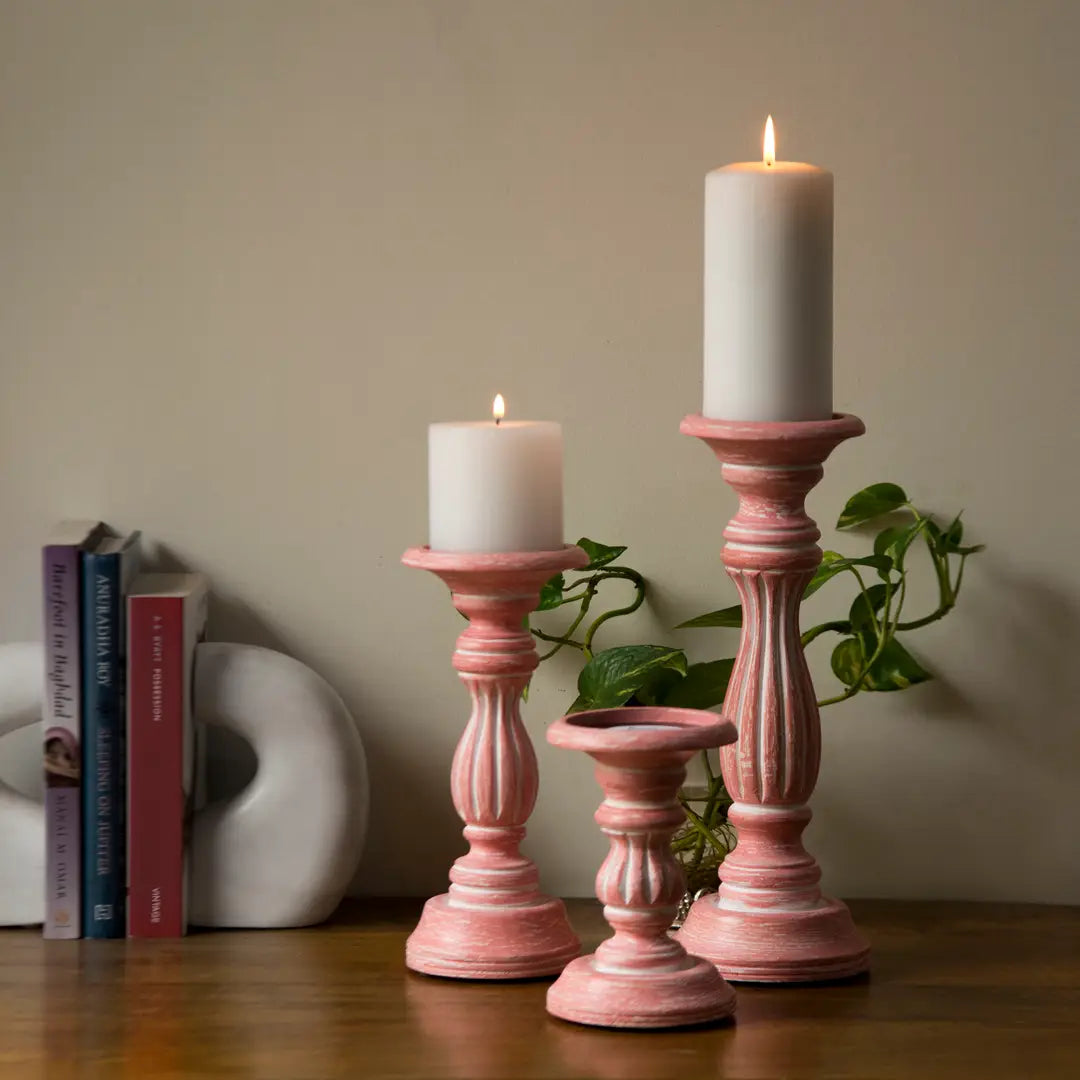 Rosé Reverie Pillar Candleholder Set