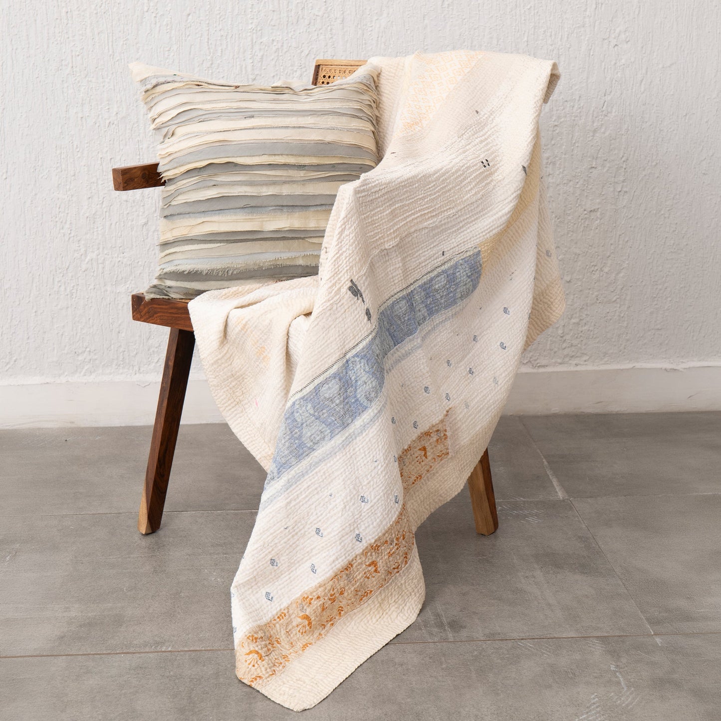 Jewels Stripe Fray Patch Kantha Throw