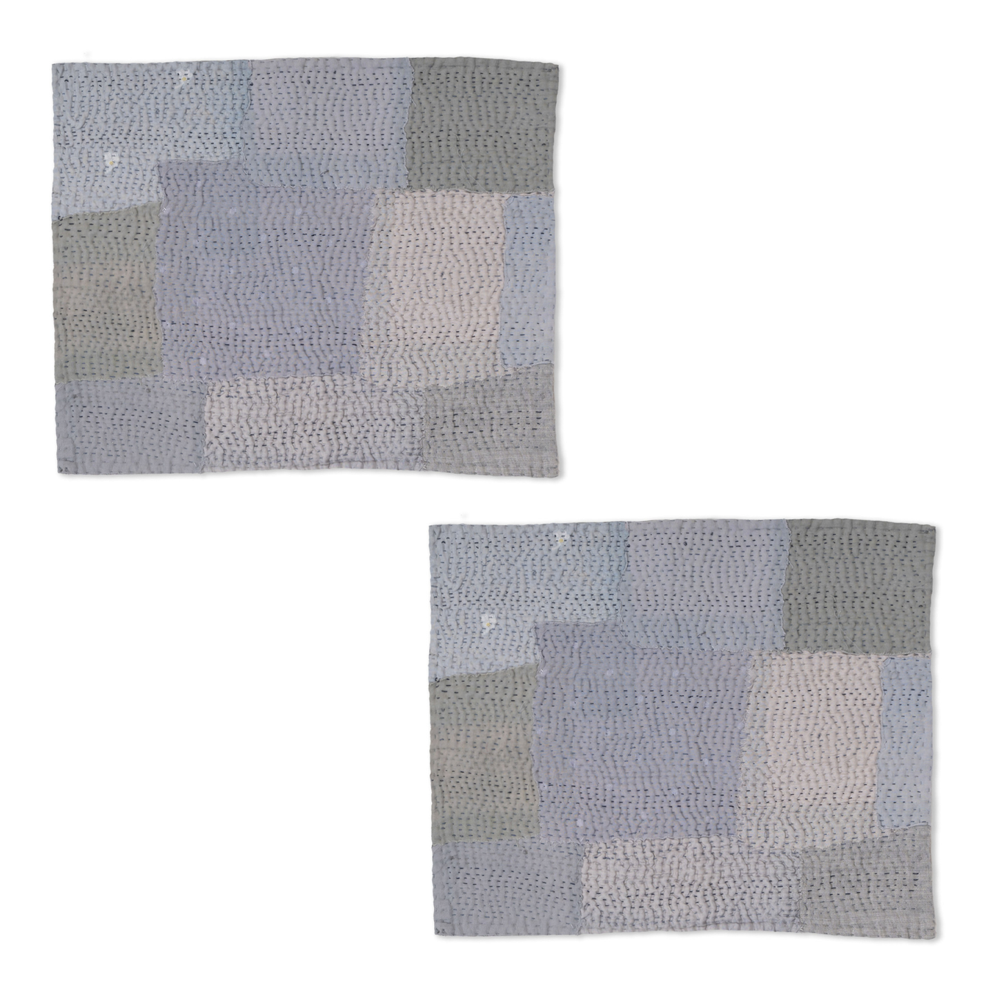 S/2 Mosaic Fray Patch vintage Kantha Placemat - Hydrangea