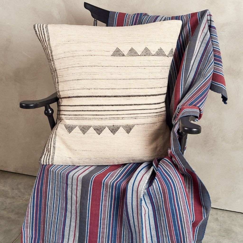 Kora White And Black Handloom Large Square Pillow