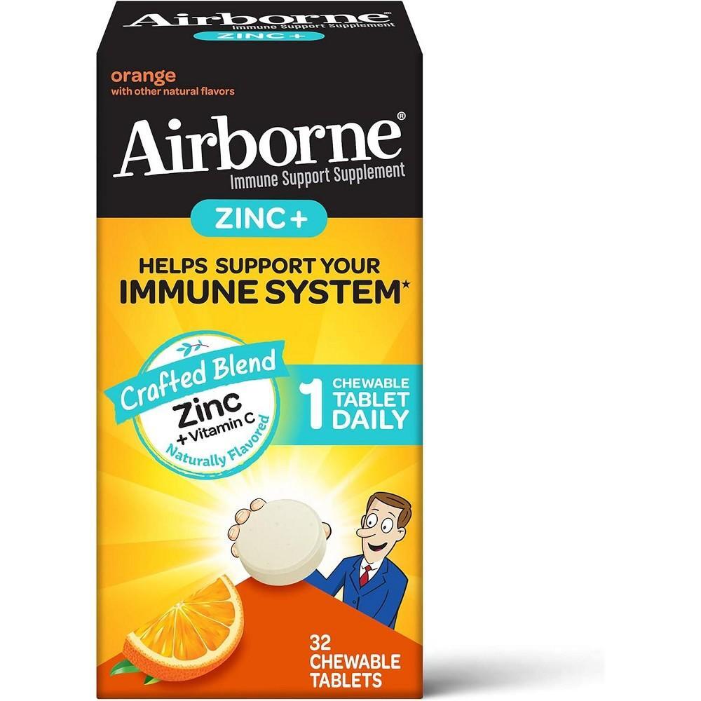 Airborne Zinc + Vitamin C - Orange Chewable Tablets , Immune Support Supplement