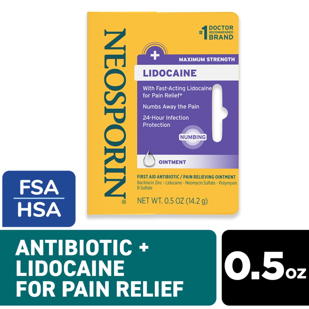 Neosporin Lidocaine Maximum Strength Pain Relieving Antibiotic Ointment, 0.5 Oz