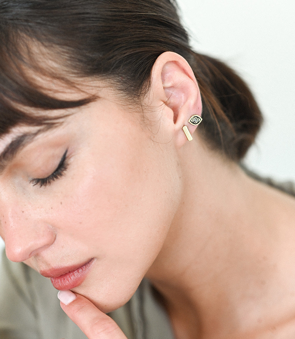 Ruchi Evil Eye Tiny Bar Stud Earrings - Set of 2 - Osadia Concept Store