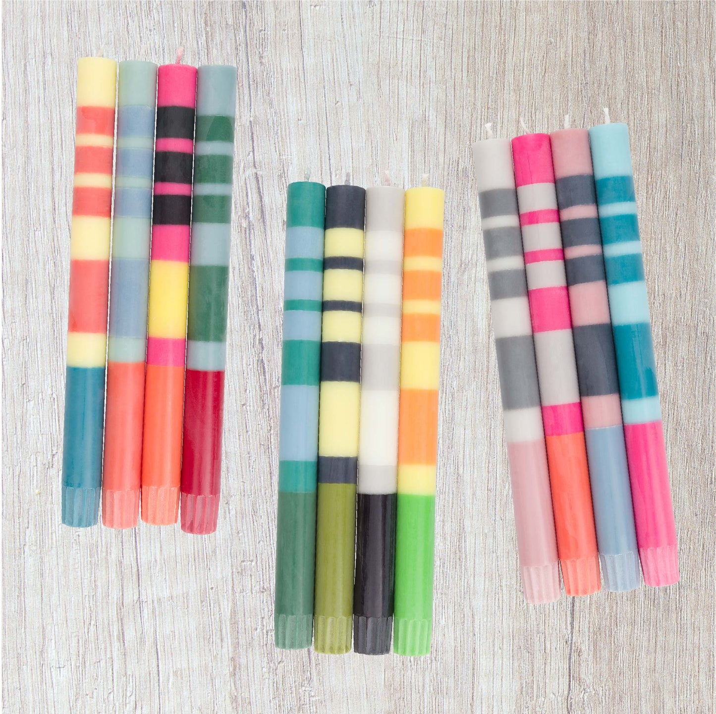 S/4 STRIPED Greens & Yellows Dinner Candles