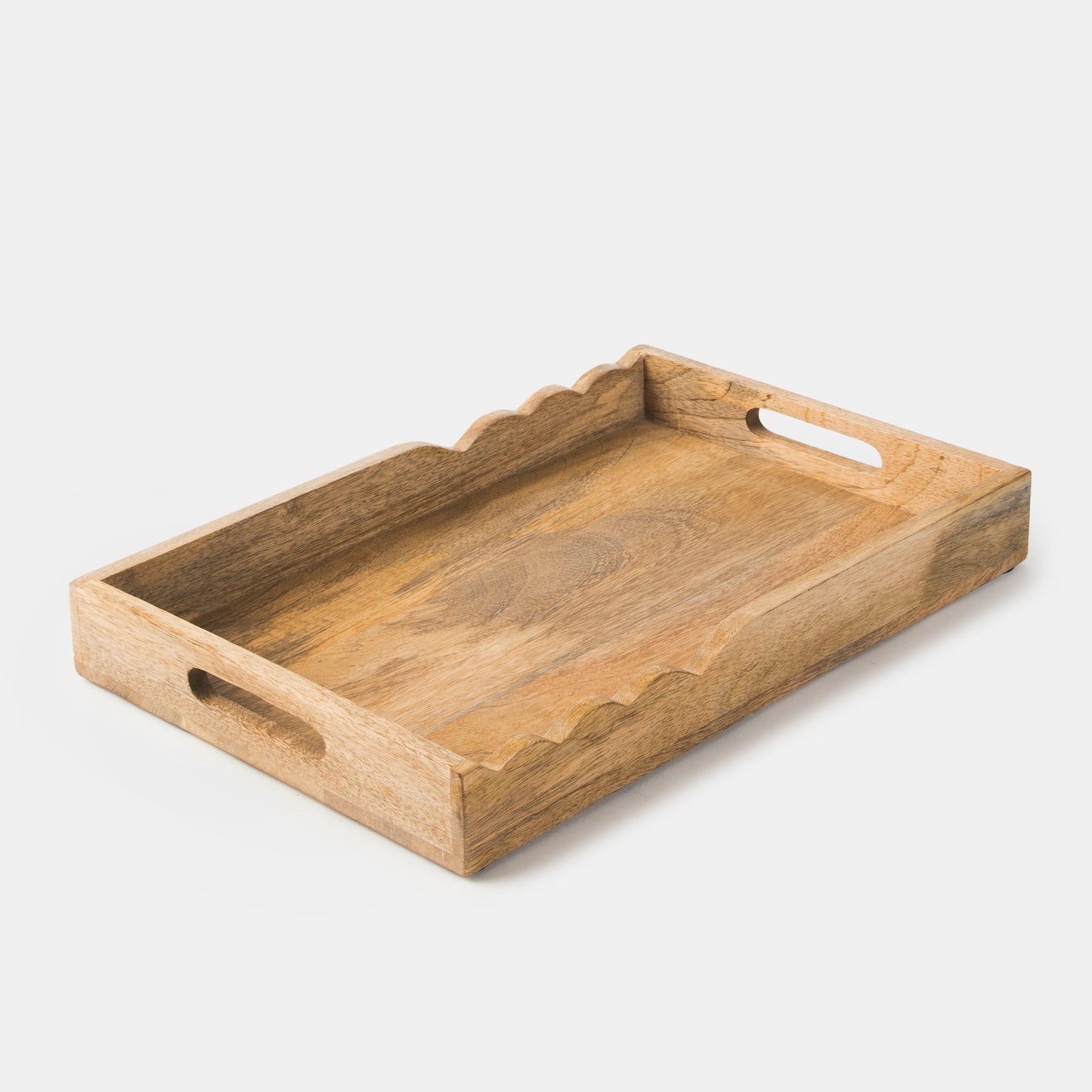 Scalloped Elegance Handcrafted Wooden Serving Tray