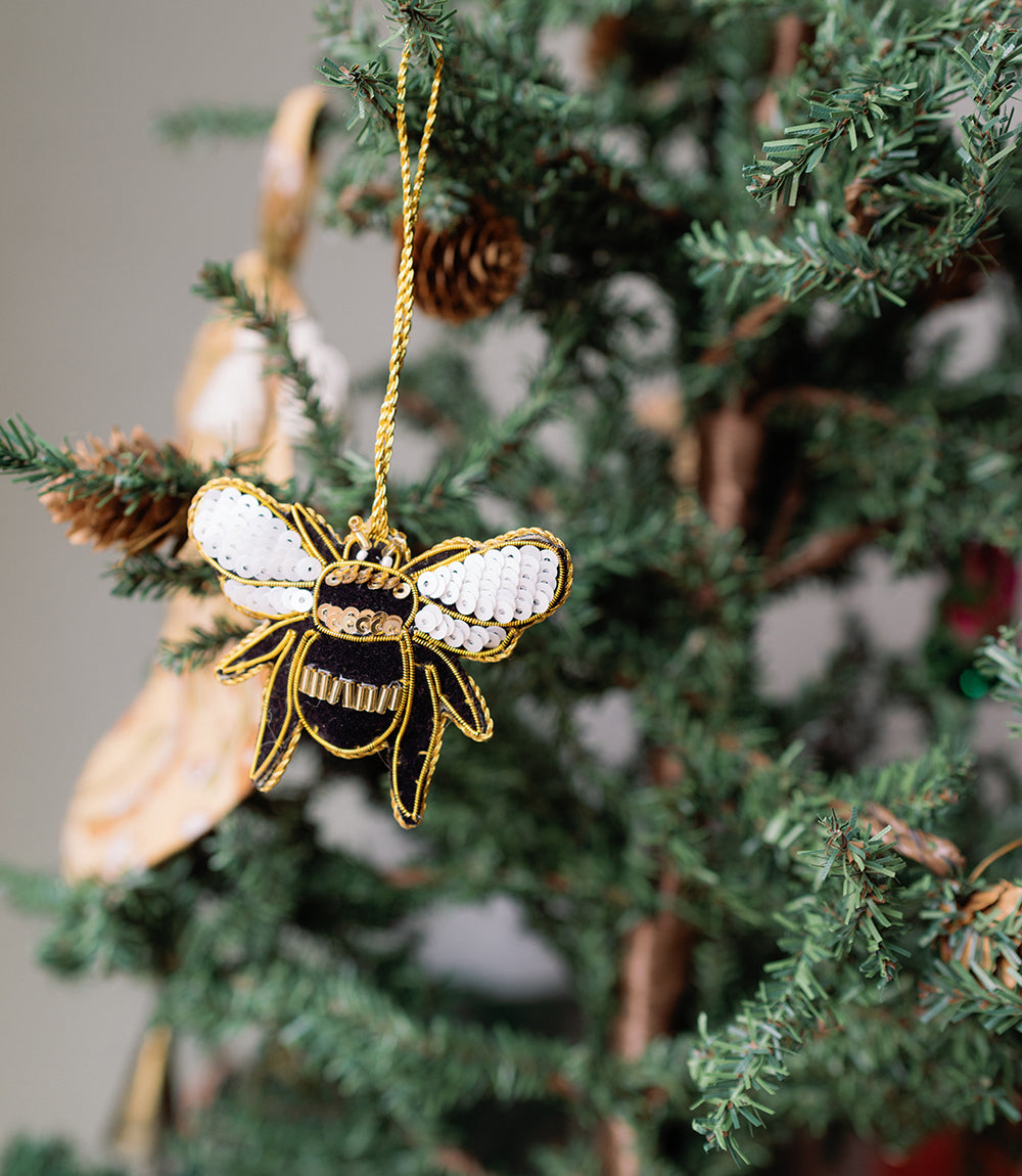 Larissa Plush Bee Beaded Felt Ornament - Embroidered - Osadia Concept Store