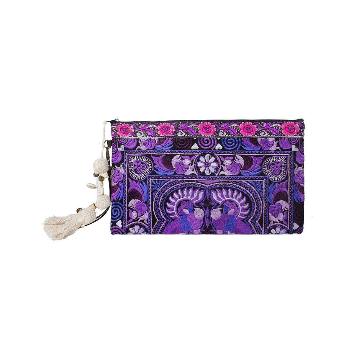 Botanica Embroidered Wristlet with PomPoms - Thailand