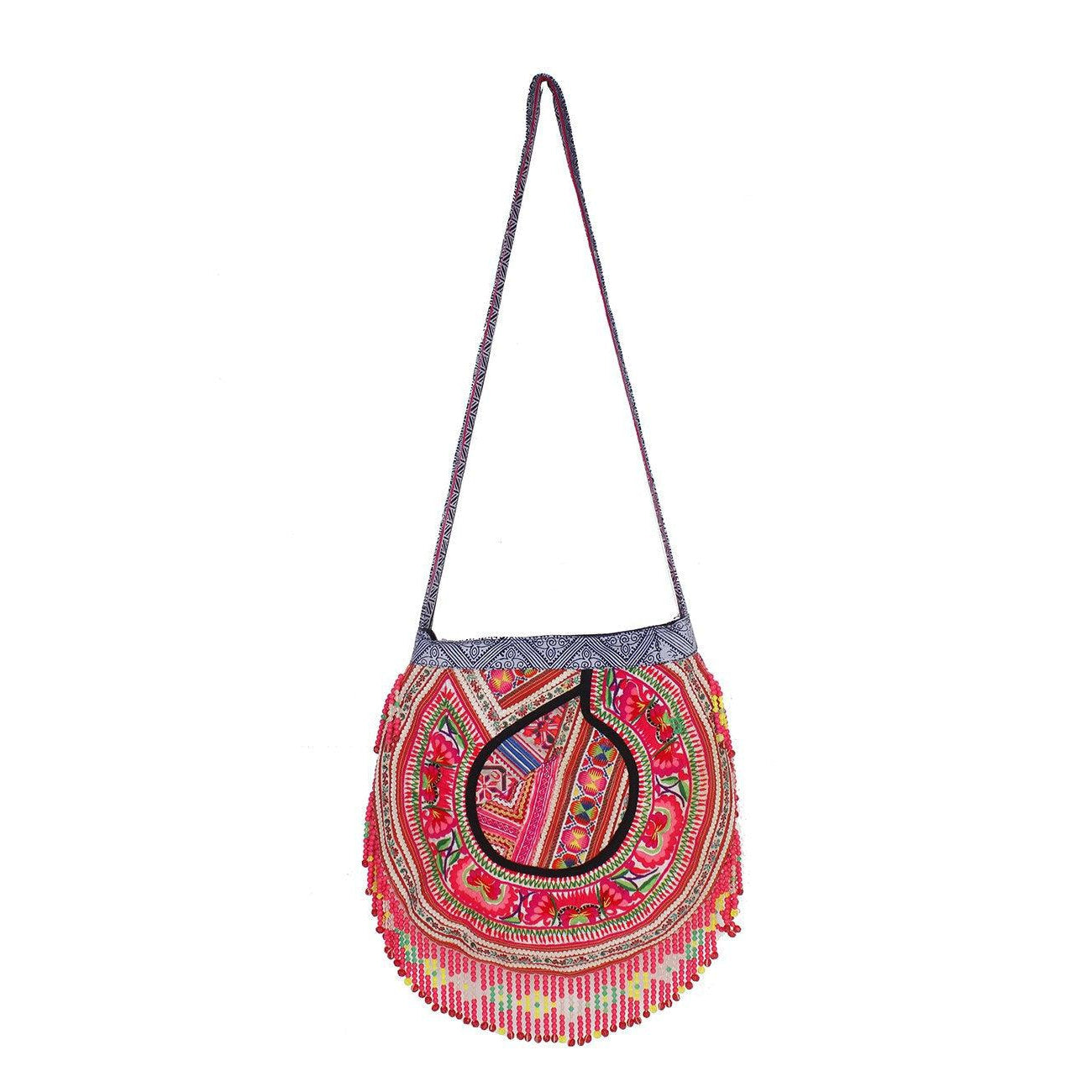 Upcycled Hmong Jacket with Beads Textile One of a Kind Crossbody Bag - Thailand