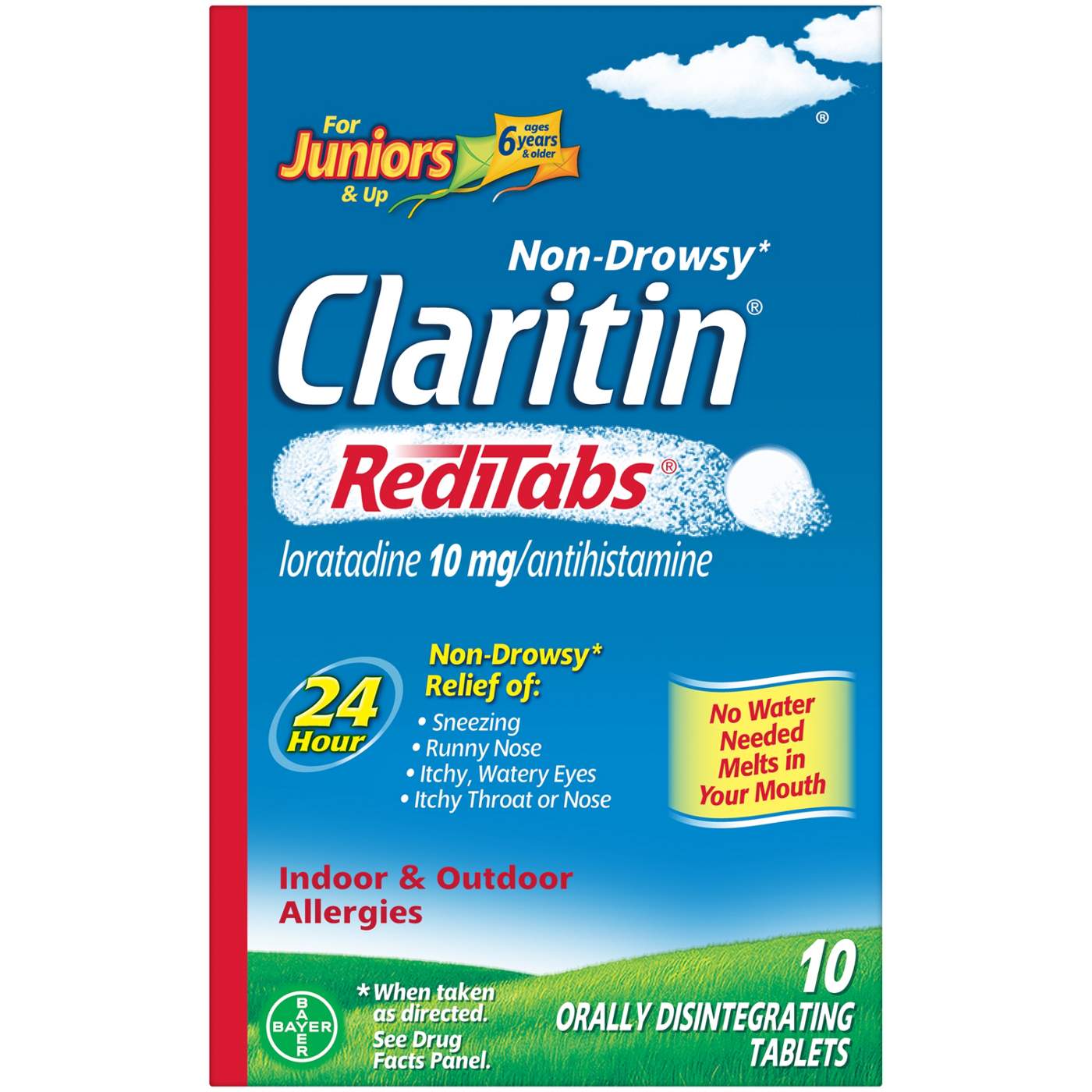 Claritin Indoor & Outdoor Allergies, Non Drowsy, 10 Mg, Tablets, Juniors, Ages 6+ Years