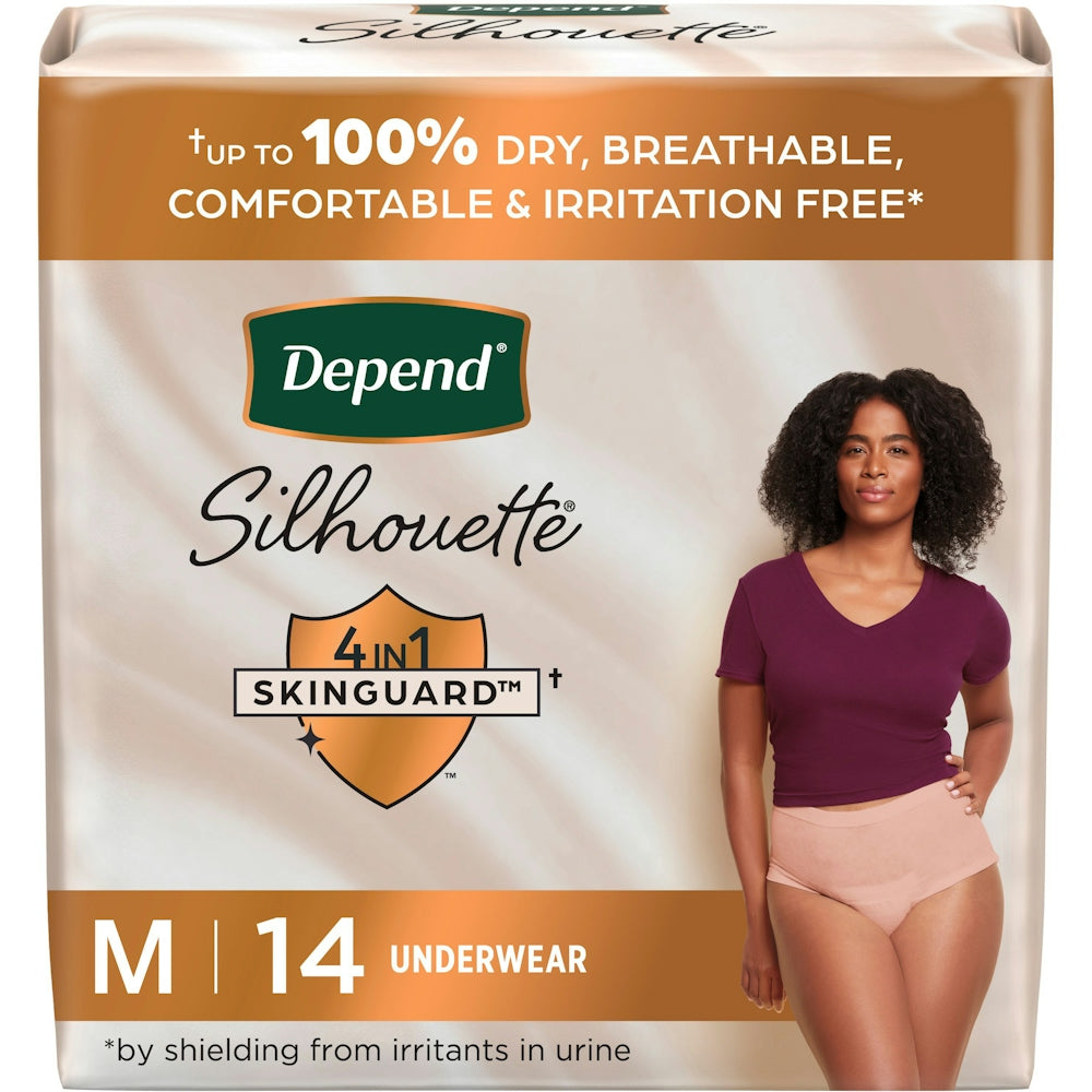 Depend Silhouette Adult Incontinence & Postpartum Bladder Leak Underwear For Women, Maximum Absorbency, Medium, Pink