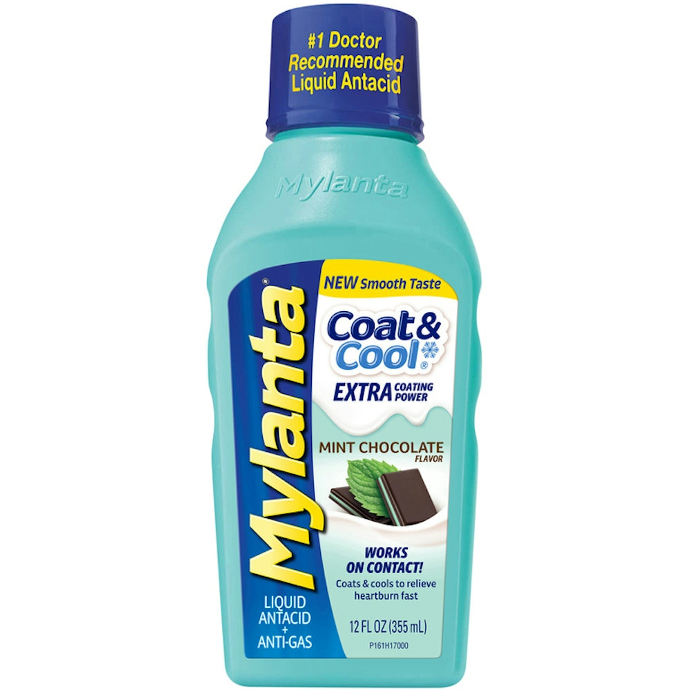 Mylanta Coat & Cool Liquid Antacid + Anti-Gas Chocolate Mint Flavor Gas Relief Over-the-Counter Medicines 12oz
