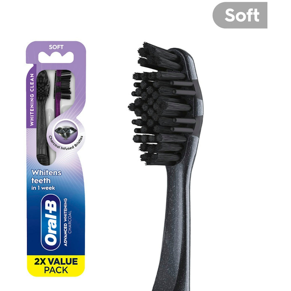 Oral-B Toothbrushes, Soft, Charcoal, 2x Value Pack