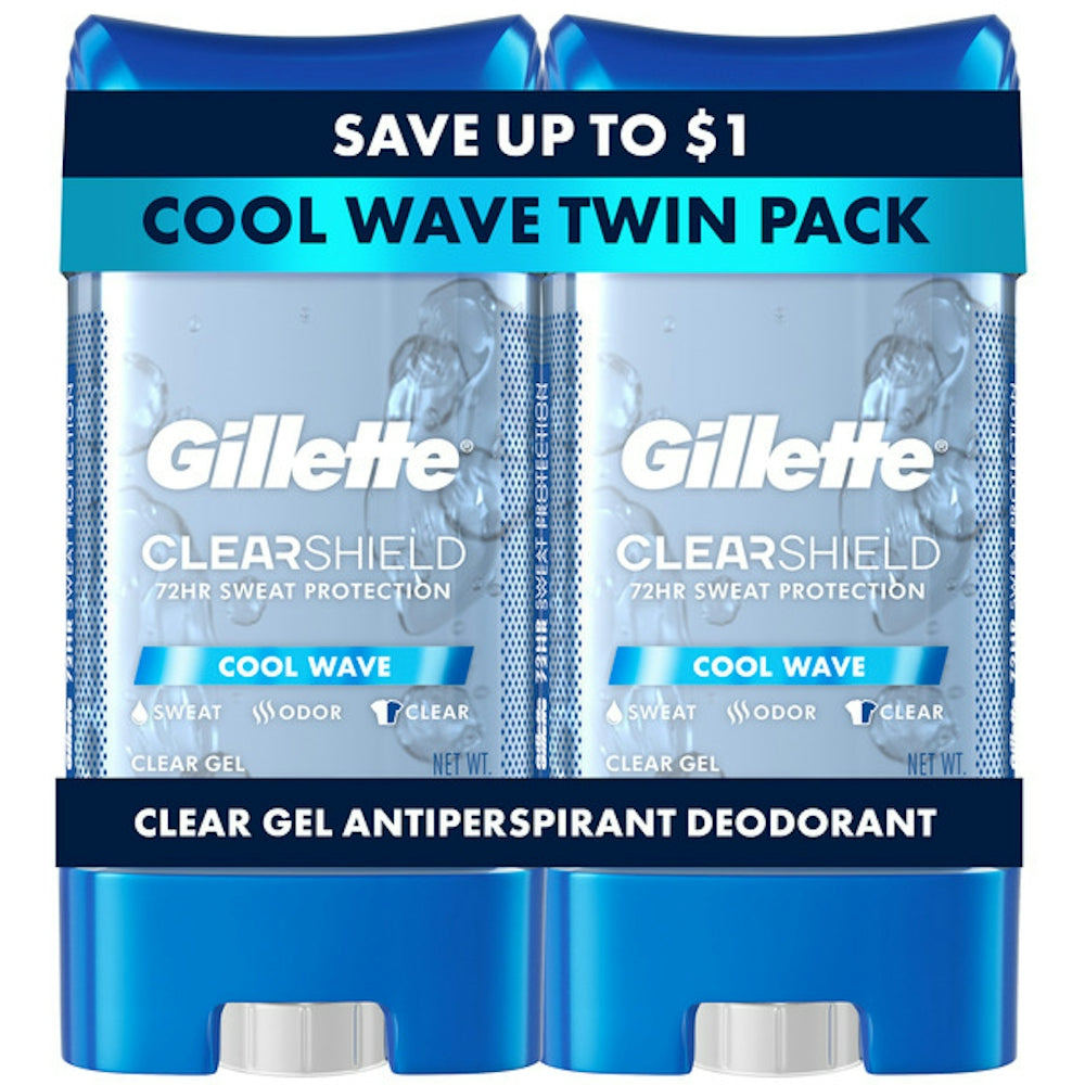 Gillette Antiperspirant And Deodorant For Men, Clear Gel, Cool Wave, Twin Pack
