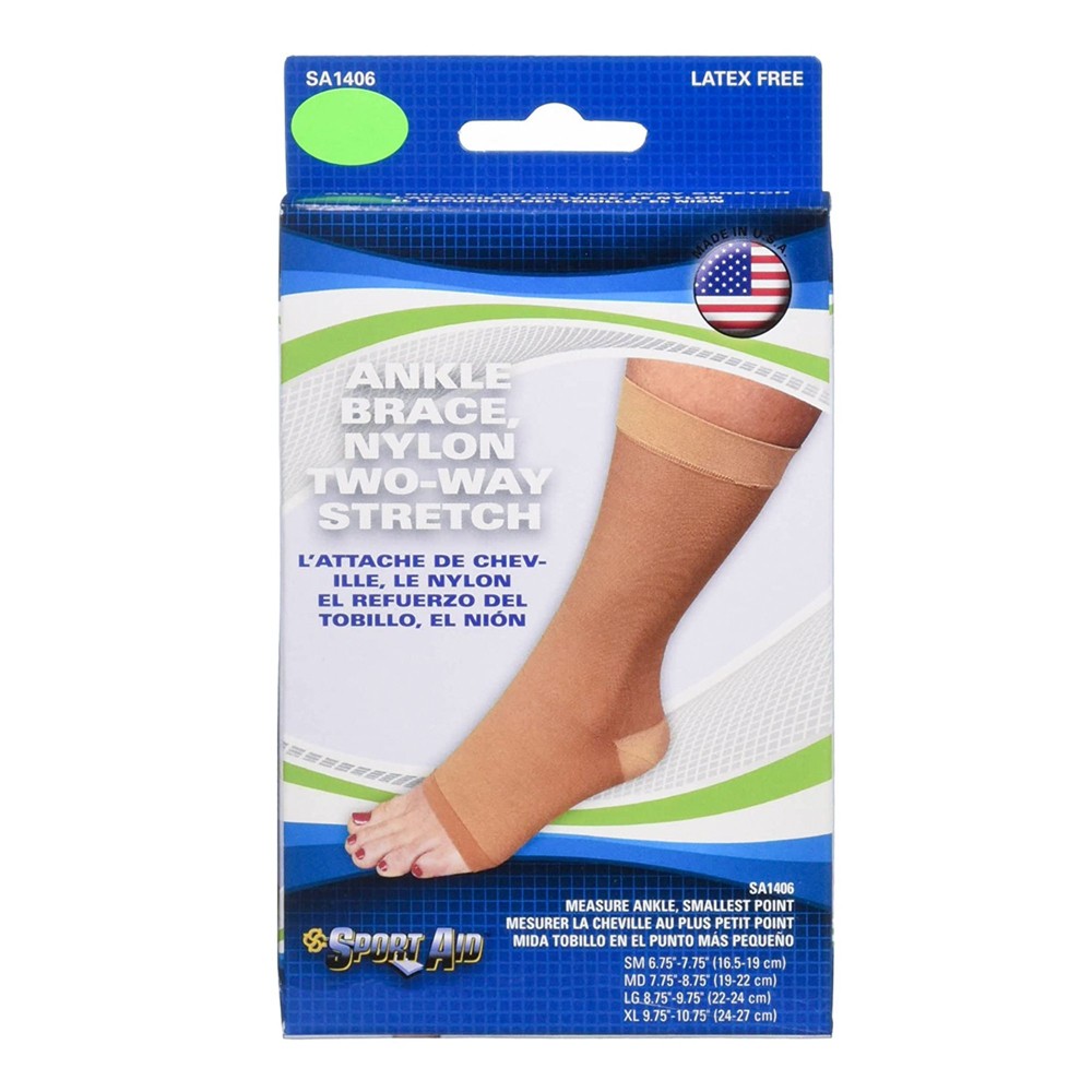 Sport Aid Nylon Two-Way Stretch Ankle Brace, Medium, Beige