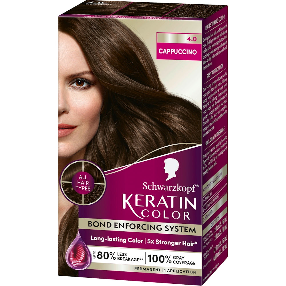 Schwarzkopf Keratin Color Hair Color, Permanent, Cappuccino 4.0