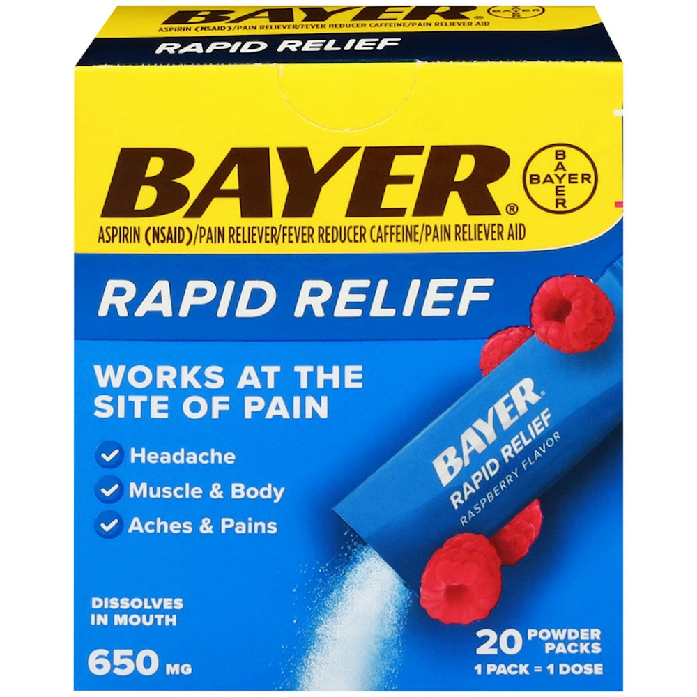 Bayer Rapid Relief, Raspberry Flavor, 650 Mg, Powder Packs