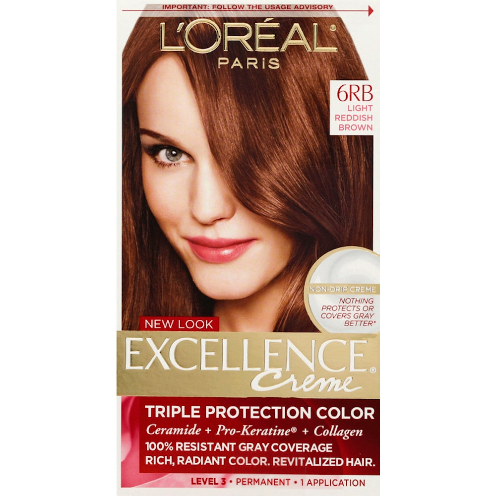 Excellence L'Oreal Paris Créme Permanent Triple Protection Hair Color, 6RB Light Reddish Brown, 1 Kit