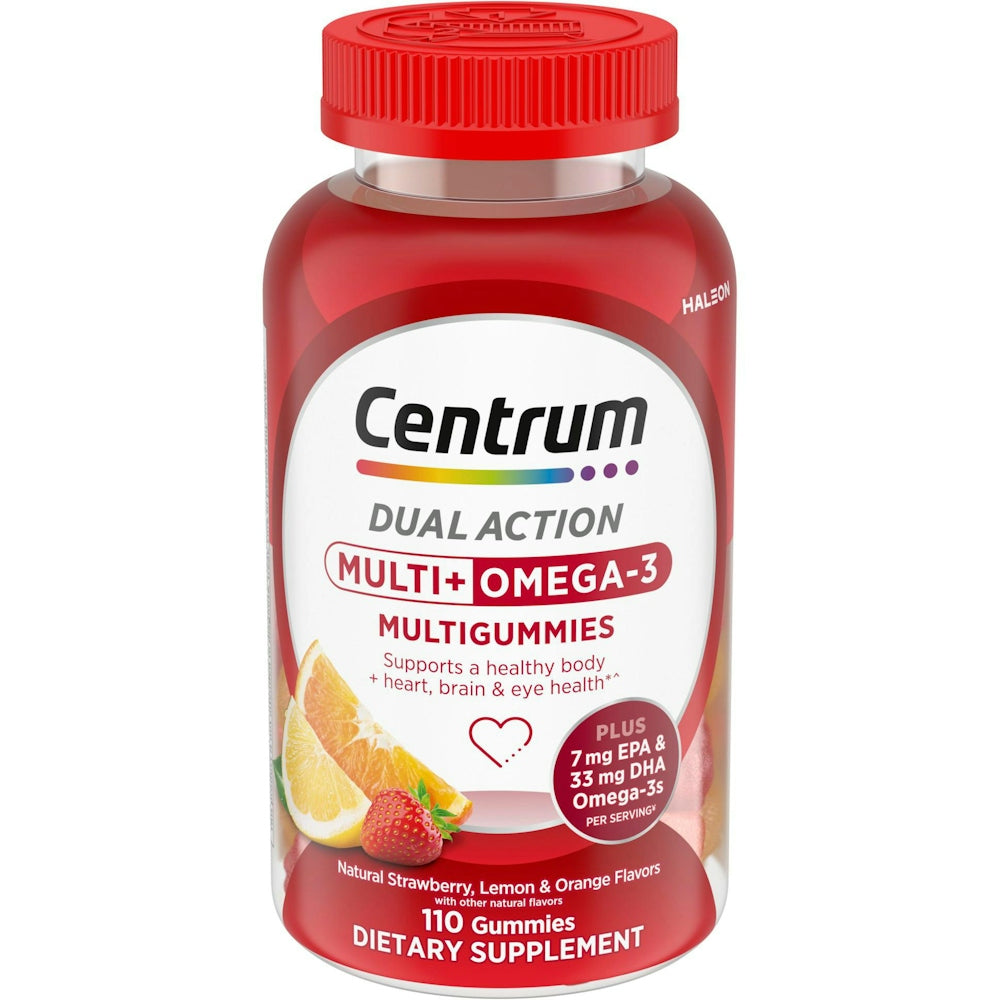 Centrum Multigummies, Multi + Omega 3, Gummies, Natural Strawberry, Lemon & Orange Flavors