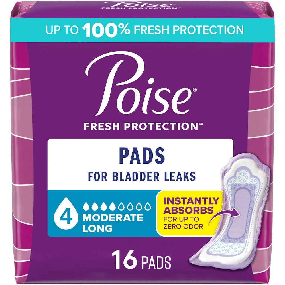 Poise Postpartum Incontinence Bladder Control Pads For Women – Moderate Absorbency 16ct Size Long